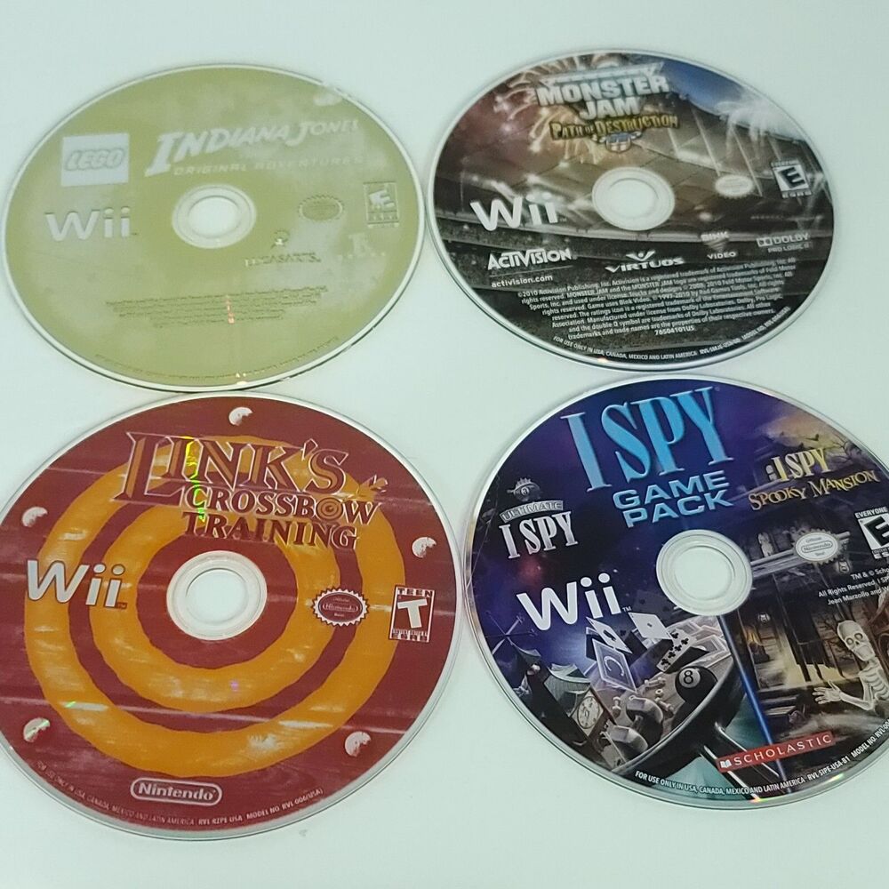 Nintendo Wii Game Lot of 4 Bundle Monster Jam Links Crossbow I Spy Indiana Jones